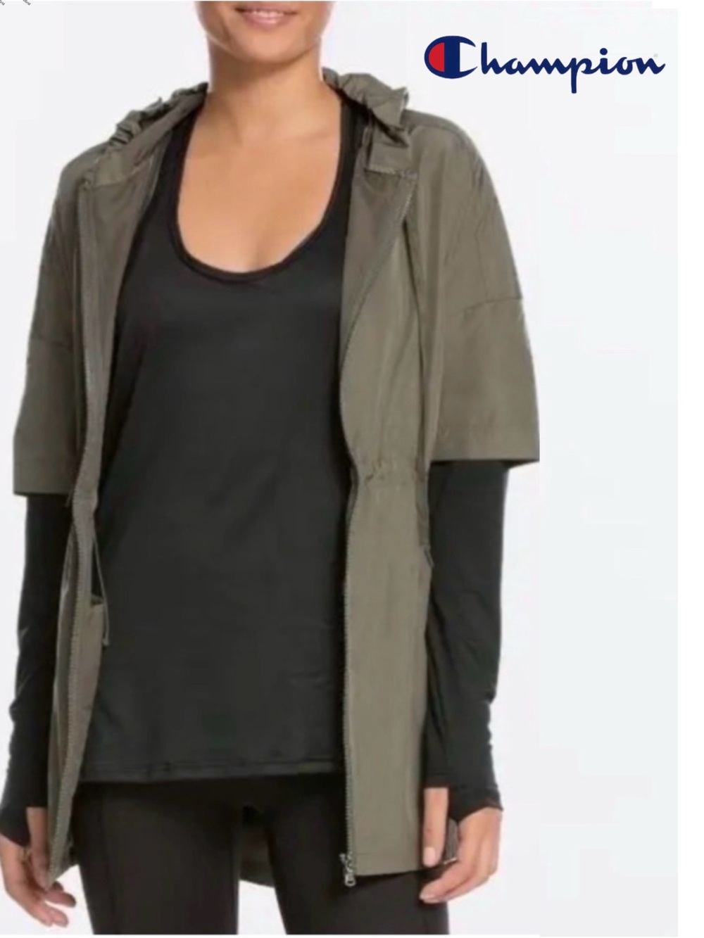 Champion Womens Windbreaker‎ Full Zip Rain Coat Hoodie Long Sleeves Jacket Small